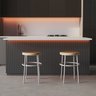 Kit 2 Banqueta Itália Redonda Estofada 65cm Aço Branco e Corino Bege Impermeável - Cozinha e Bar - 1