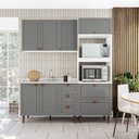 Ver imagem 1 de Cozinha Pérola Modulada 3 Peças Aéreo 3 Portas e Balcão 2 Gavetas 3 Portas e Torre Yescasa Cinza