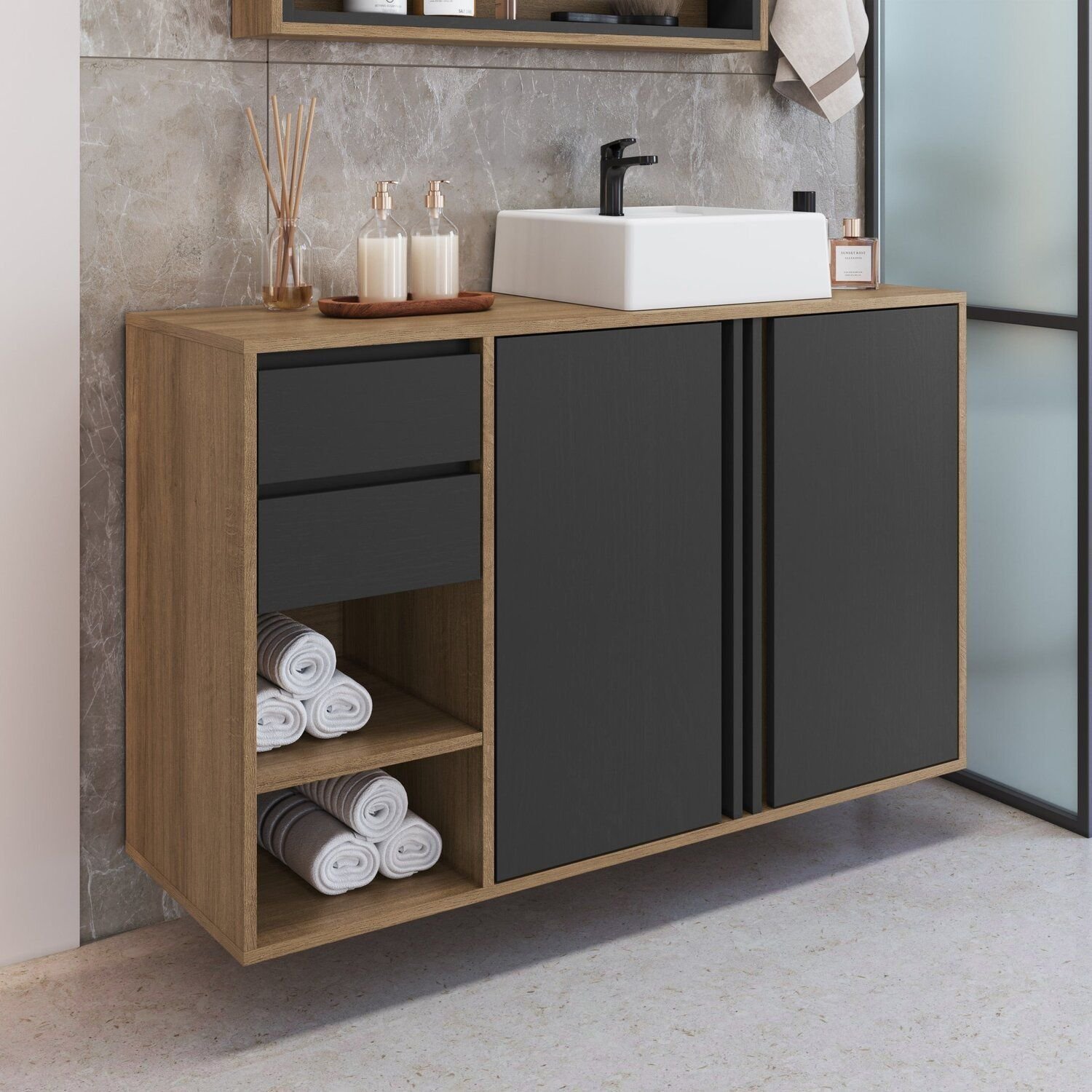 Gabinete de Banheiro 110cm com 2 Portas Gavetas e Cuba Antônia é ruim? Gabinete de Banheiro 110cm com 2 Portas Gavetas e Cuba Antônia é boa?