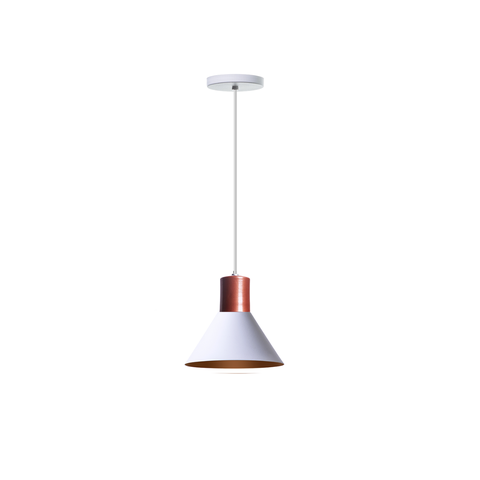 Lustre Pendente Costa Rica 17cm Branco Com Cobre Mesa Balcão Gourmet
