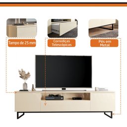 Rack para TV até 75 Polegadas Pés Industrial com 2 Portas Austin Off White - 5