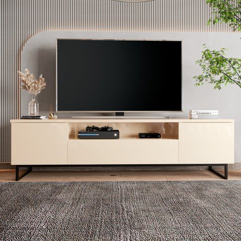 Rack 100% MDF para TV até 75 Polegadas Pés Industrial com 2 Portas Austin Off White