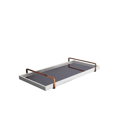 Bandeja Stella Espelhada Alça Cobre Decorativa 25x50