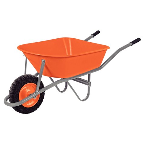 Carrinho de Mão Tramontina com Caçamba Funda Plástica Laranja 55 L, Braço Metálico e Pneu Maciço Tra