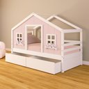 Ver imagem 2 de Cama Casinha Dos Sonhos com 02 Gavetas Madeira Maciça Rosa/ Branco Housin