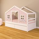 Ver imagem 1 de Cama Casinha Dos Sonhos com 02 Gavetas Madeira Maciça Rosa/ Branco Housin