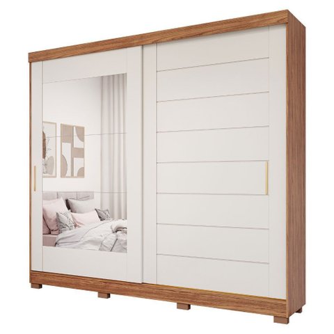 Guarda Roupa 2 Portas Correr MDF Espelho Kit Pé MDF Veneza