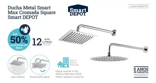 Ducha Fria Inox Quadrada Slim 15x15cm Chuveiro Banheiro Chuveirão Área Externa Lazer Piscina - 6