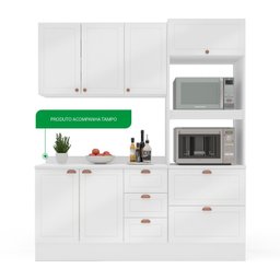 Cozinha Pérola com Rodapé e Tampo 3 Peças Aéreo 3 Portas e Balcão 2 Gavetas 3 Portas e Torre Quente  - 5
