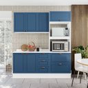 Ver imagem 1 de Cozinha Pérola com Rodapé e Tampo 3 Peças Aéreo 3 Portas e Balcão 2 Gavetas 3 Portas e Torre Quente Yescasa Azul/Branco
