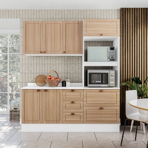 Cozinha Pérola com Rodapé e Tampo 3 Peças Aéreo 3 Portas e Balcão 2 Gavetas 3 Portas e Torre Quente 