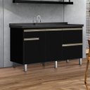 Ver imagem 1 de Gabinete Cozinha Mdf 1,44m Elegance com 5 Pés e Amplo Espaço:preto