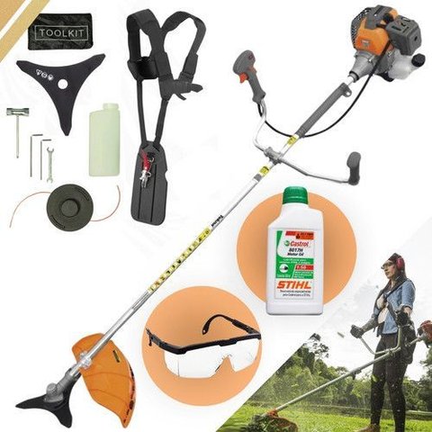 Roçadeira a Gasolina Tekna Rl520p I 52cc 2hp Profissional + Oleo Stihl Castrol 2t + Faca 3p + Oculos