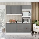 Ver imagem 1 de Cozinha Pérola com Rodapé e Tampo 3 Peças Aéreo 3 Portas e Balcão 2 Gavetas 3 Portas e Torre Quente Yescasa Cinza/Branco