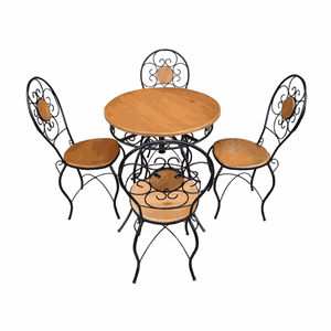 Conjunto Mesa Redonda em Madeira de Demolição e 4 Cadeiras com Detalhes em Ferro Sudeste Rústico