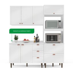 Cozinha Pérola com Tampo Completa 3 Peças Aéreo 3 Portas e Balcão 2 Gavetas 3 Portas e Torre Quente  - 5