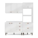 Ver imagem 3 de Cozinha Pérola com Tampo Completa Modulada 3 Peças Aéreo 3 Portas e Balcão 2 Gavetas 3 Portas e Torre Quente Yescasa Branco