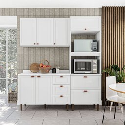 Cozinha Pérola com Tampo Completa 3 Peças Aéreo 3 Portas e Balcão 2 Gavetas 3 Portas e Torre Quente  - 2