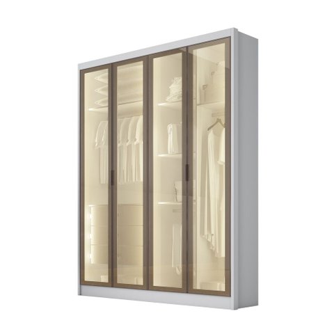 Guarda Roupa Casal Moderni Glass Reflecta 4 Portas 3 Gavetas Nh Rei de Casa Neve