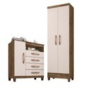 Ver imagem 1 de Kit Cômoda Sapateira 1 Porta 4 Gavetas Porto Belo Com Multiuso Cairo 2 Portas Teka Champanhe