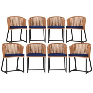 8 Cadeiras de Jantar Área Noronha em Alumínio com Pintura Preta Corda Náutica Estofado 10 Trama Orig