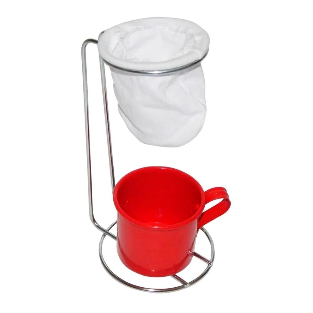 Suporte Coador de Café Cromado e Caneca Decor - Vermelha - 1