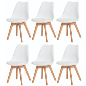 Kit 6 Cadeiras com Assento Estofado de Jantar Cozinha Saarinen Leda Design Branca Base Madeira