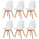 Ver imagem 1 de Kit 6 Cadeiras com Assento Estofado de Jantar Cozinha Saarinen Leda Design Branca Base Madeira