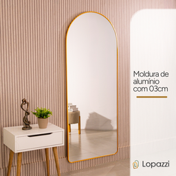 Espelho Grande Oval com Base Reta Moldura em Alumínio Bronze Corpo Inteiro 150x60cm Suporte de Chão - 9