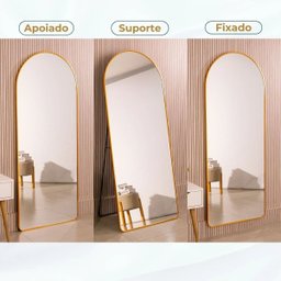 Espelho Grande Oval com Base Reta Moldura em Alumínio Bronze Corpo Inteiro 150x60cm Suporte de Chão - 4