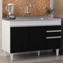 Ver imagem 2 de Balcão Gabinete com Pia Inox 120cm Michigan Branco/Preto - Lumil Lumil Móveis
