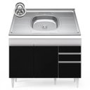 Ver imagem 1 de Balcão Gabinete com Pia Inox 120cm Michigan Branco/Preto - Lumil Lumil Móveis