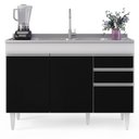 Ver imagem 6 de Balcão Gabinete com Pia Inox 120cm Michigan Branco/Preto - Lumil Lumil Móveis