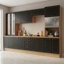 Ver imagem 1 de Cozinha Modulada 6 Peças Aéreos, Balcões, Cristaleira e Tampo Conecta Frise Yescasa Cinamomo/Preto