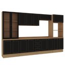 Ver imagem 2 de Cozinha Modulada 6 Peças Aéreos, Balcões, Cristaleira e Tampo Conecta Frise Yescasa Cinamomo/Preto