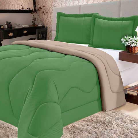 Kit Edredom Solteiro de Malha Requinte 2 Peças Verde Casa Dona