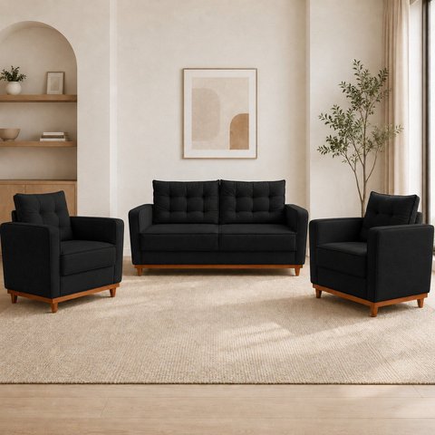 Kit Sofá 2 Lugares e 2 Poltronas Luxo Moderno Sala de Estar Samuel