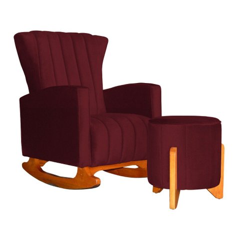 Poltrona Balanço c/ Puff Melinda Suede Vermelho Bordo
