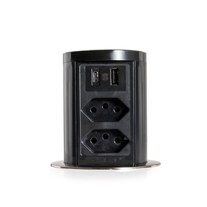 Torre de Tomada com Indução 2 Tomadas 10a 2usb a + C 10a Preto Cromado