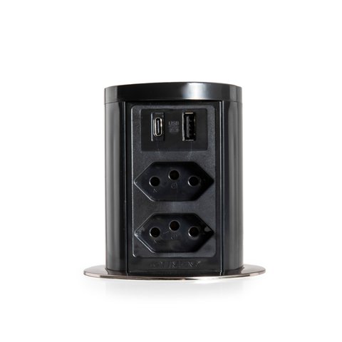 Torre de Tomada com Indução 2 Tomadas 10a 2usb a + C 10a Preto Cromado