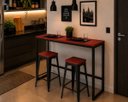 Ver imagem 1 de Mesa Jantar Aparador Bancada Alta Industrial 190x80cm Tampo Vermelho Pés Preto