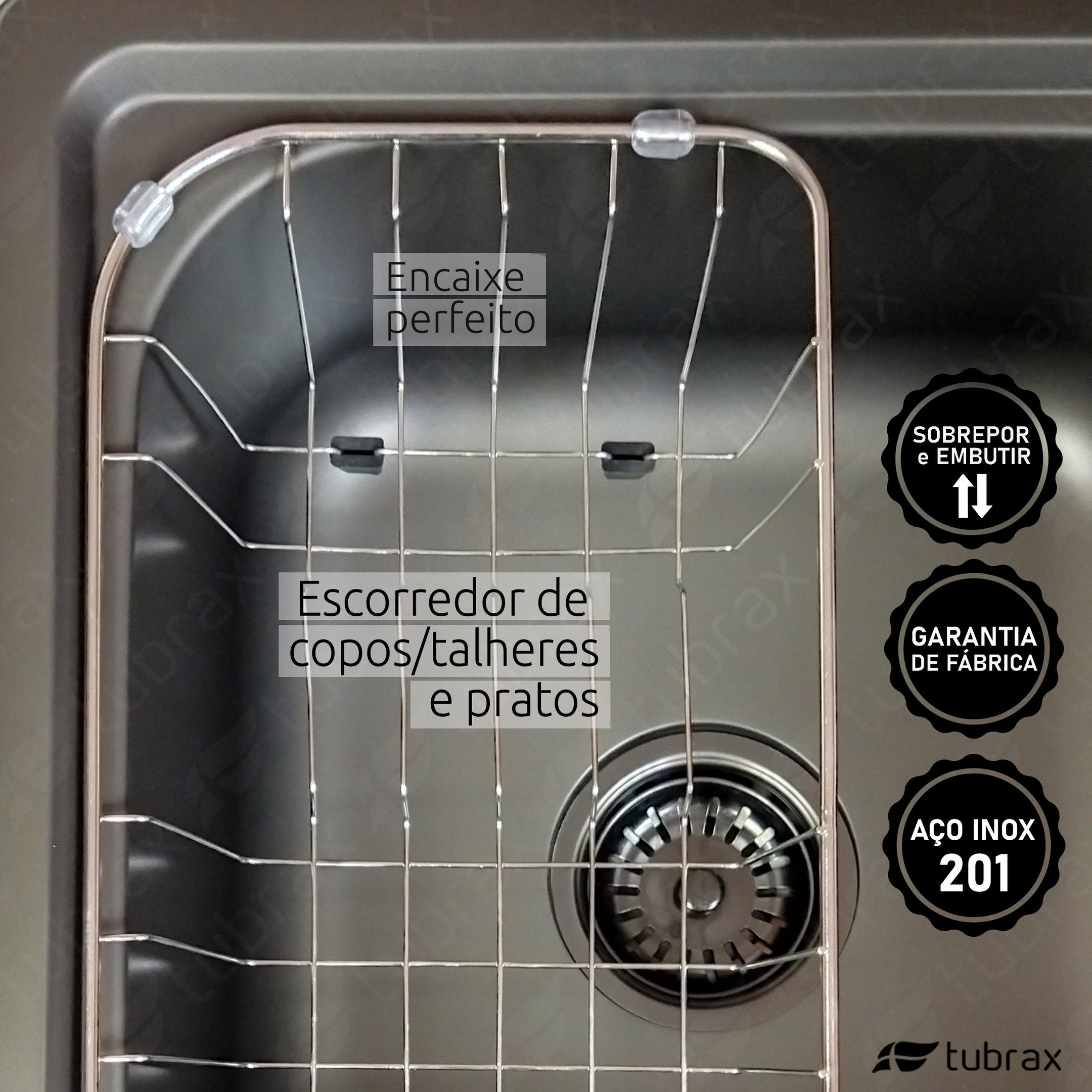 Cuba Pia Dupla com Lixeira para Cozinha Gourmet na Cor Preta em Aço Inox 201 - Tubrax - 8
