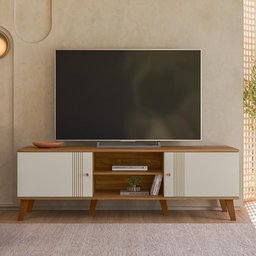 Rack Bancada Denver 160cm Nature/off White para Tv até 65” - Peternella Móveis - 2