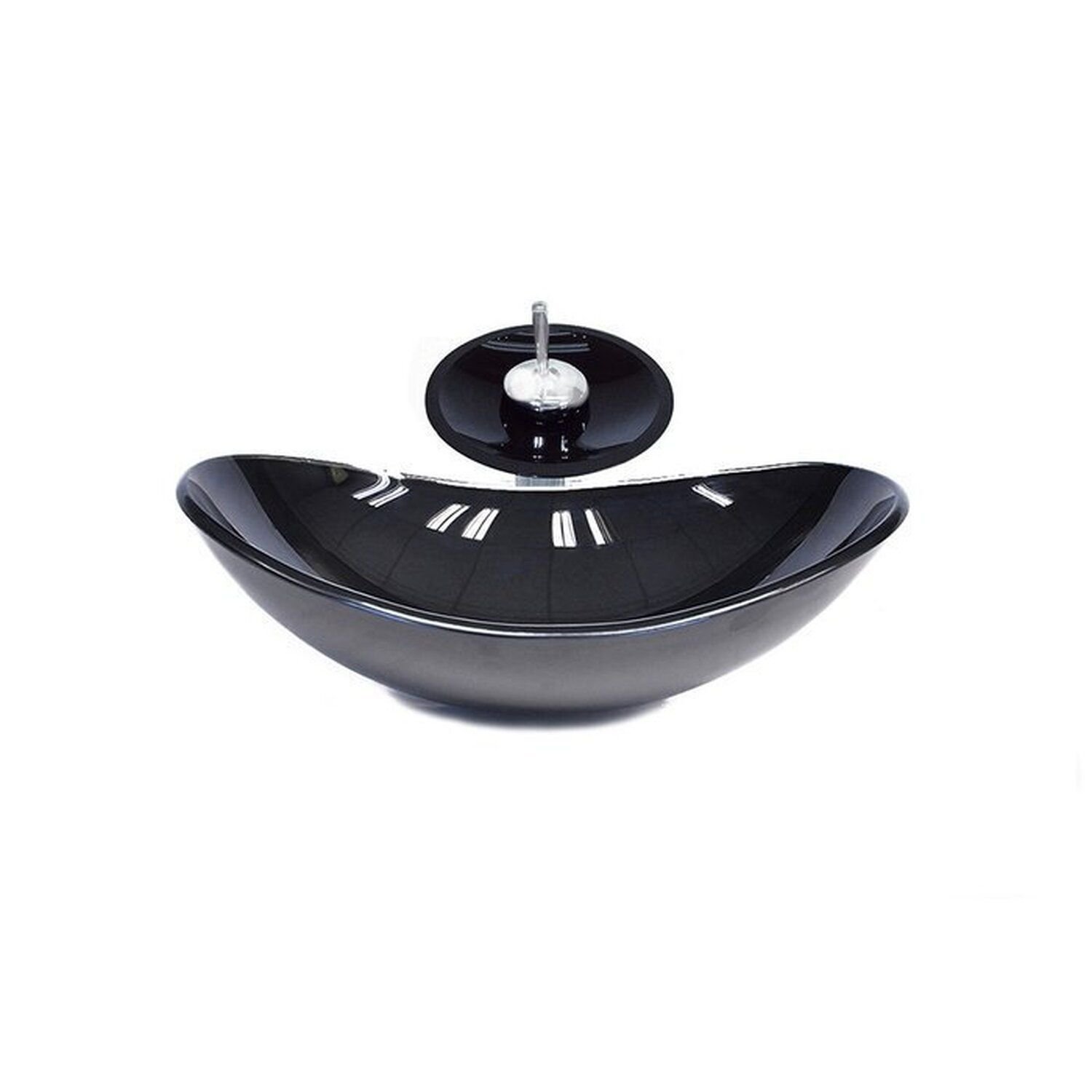 Cuba de Vidro Oval 55cm + Válvula + Torneira Cascata - 1