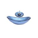 Ver imagem 1 de Cuba de Vidro Oval 55cm Azul + Válvula + Torneira Cascata