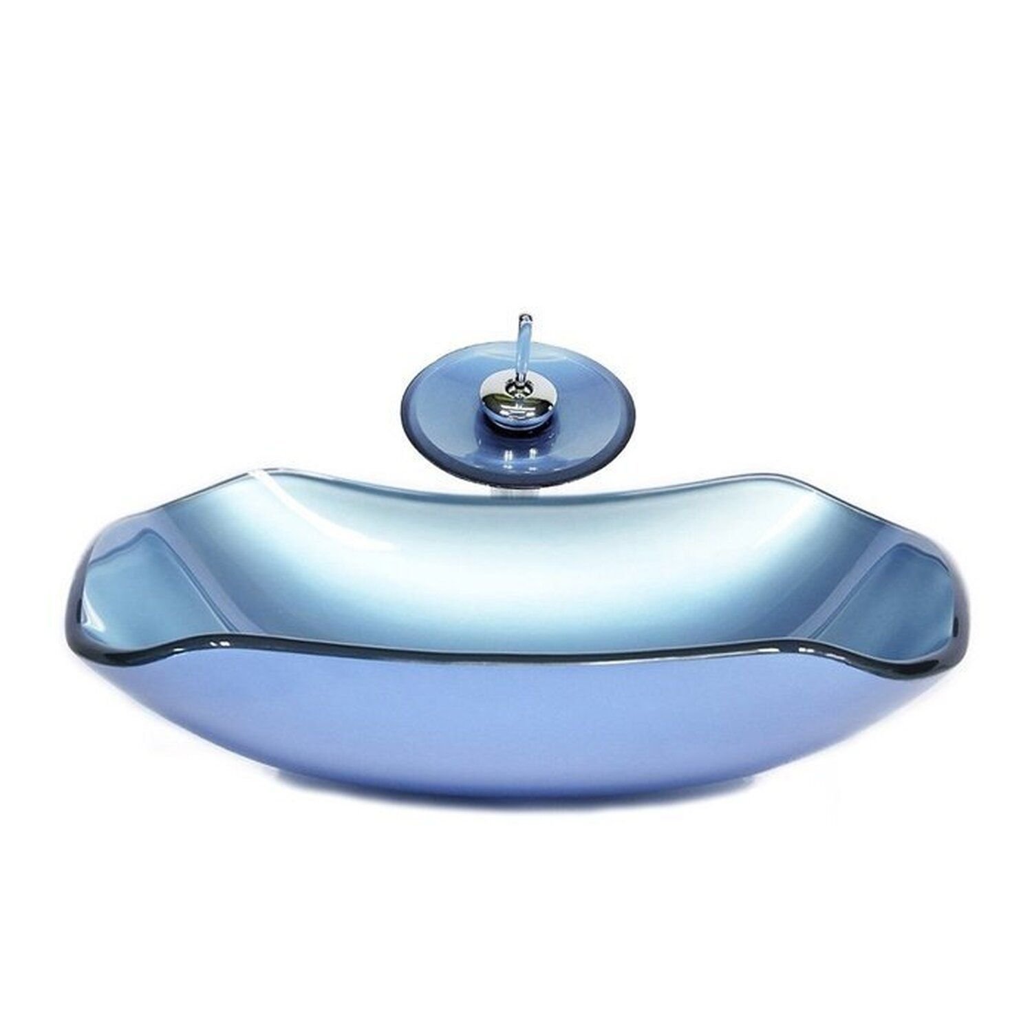 Cuba de Vidro Abaulada 45cm Azul + Válvula + Torneira Cascata - 1