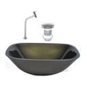 Ver imagem 1 de Cuba de Vidro Quadrada 35cm + Válvula + Torneira Metal