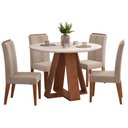 Ver imagem 1 de Mesa Kiara Redonda Freijó Off White com Kit 4 Cadeiras Yasmin Freijó Veludo Kraft -DJ Móveis