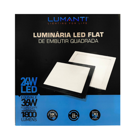 Painel Flat LED 24W Embutir Preto 6500K