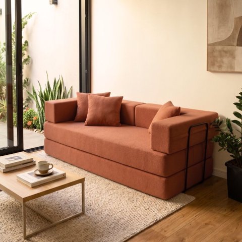 Sofá Loft na Caixa a Vácuo Moderno 3 Lugares 190cm Compacto Bouclê Terracota - Vimont Moveis